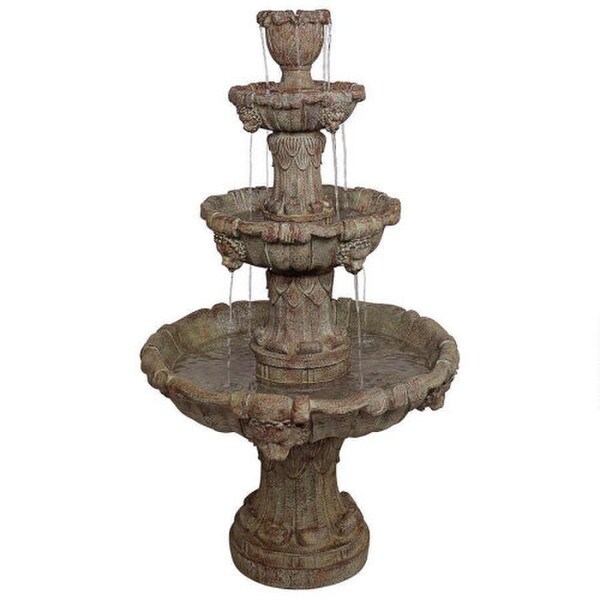 Medici Lion Four Tier Fountain Brown Stone Spouting Water Spill Art